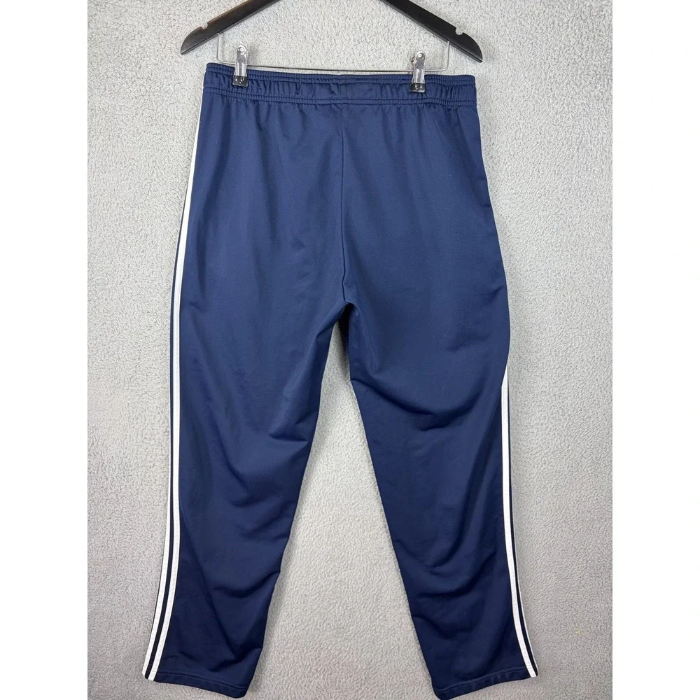 Adidas Pants Mens Large Blue 3 Stripe Track Knit Elastic Waist Pockets Rugby Men